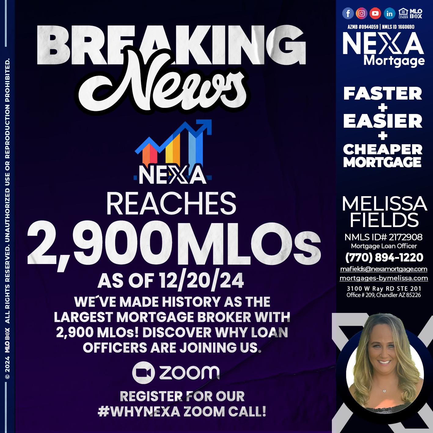 BREAKING NEWS - Melissa Fields -Mortgage Loan Officer