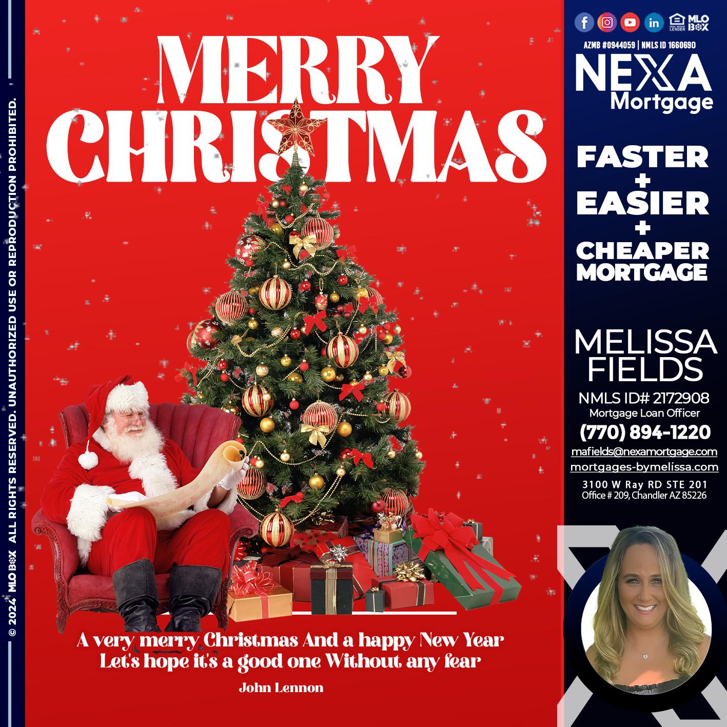 MERRY CHRISTMASS - Melissa Fields -Mortgage Loan Officer