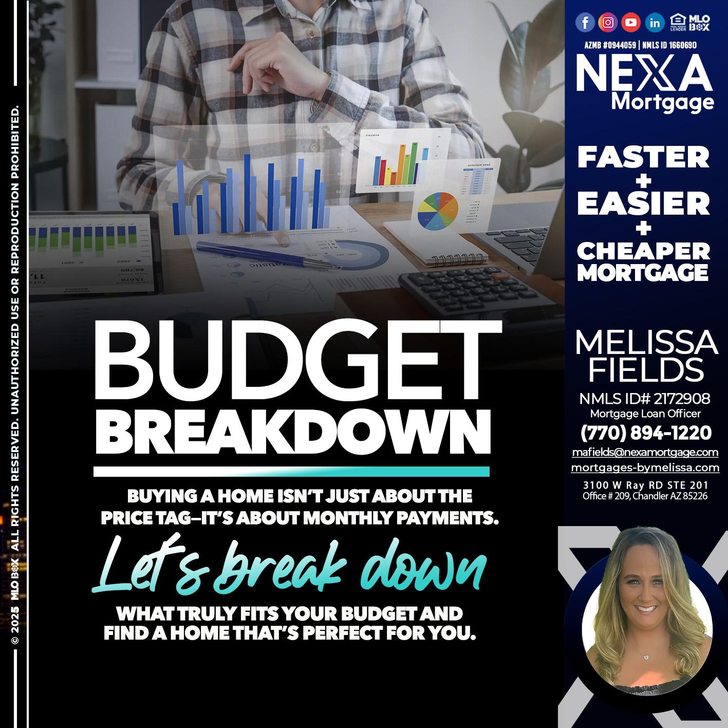 BUDGET BREAKDOWN - Melissa Fields -Mortgage Loan Officer