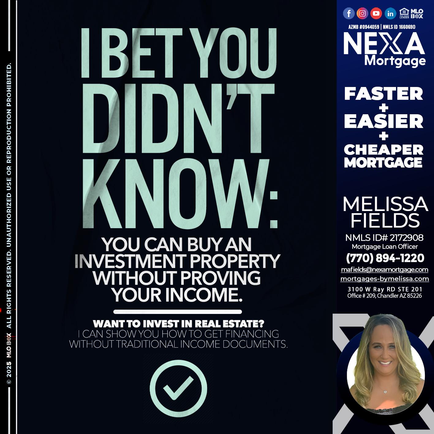 I BET YOU - Melissa Fields -Mortgage Loan Officer