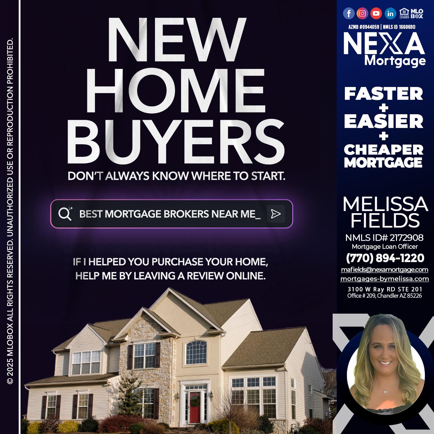 NEW HOME BUYERS - Melissa Fields -Mortgage Loan Officer
