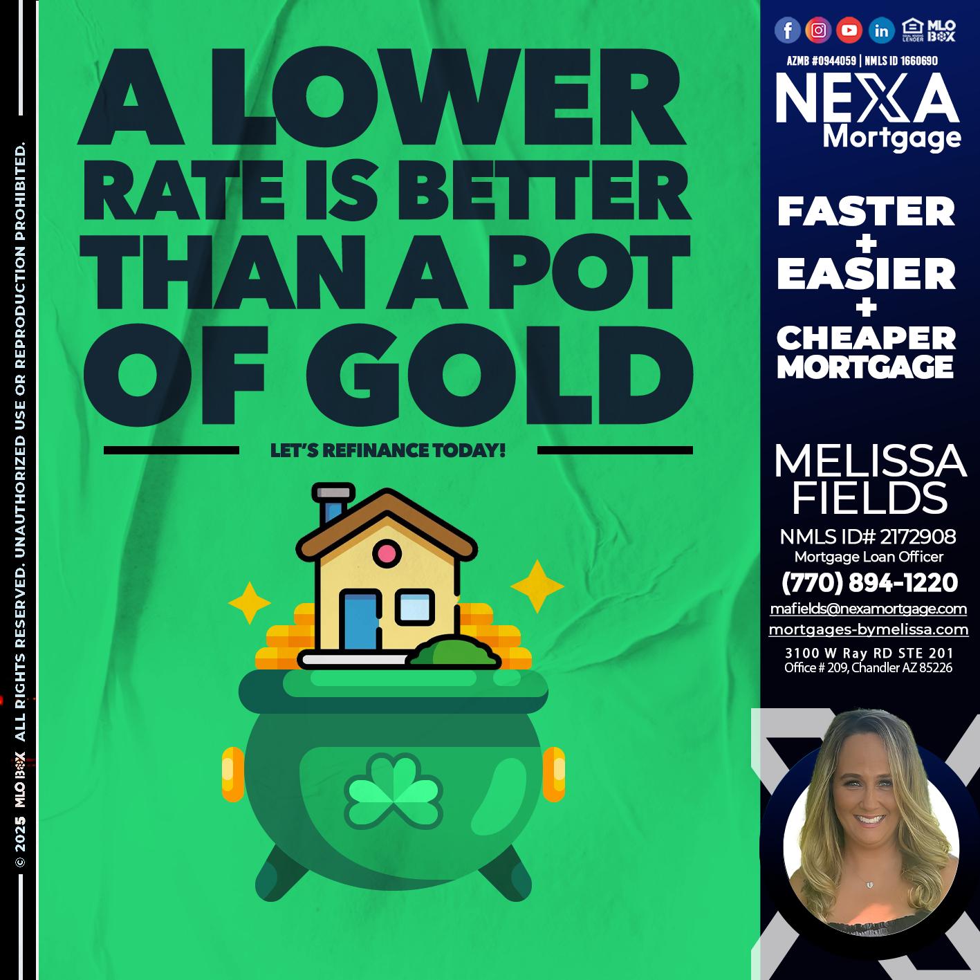 A LOWER RATE - Melissa Fields -Mortgage Loan Officer