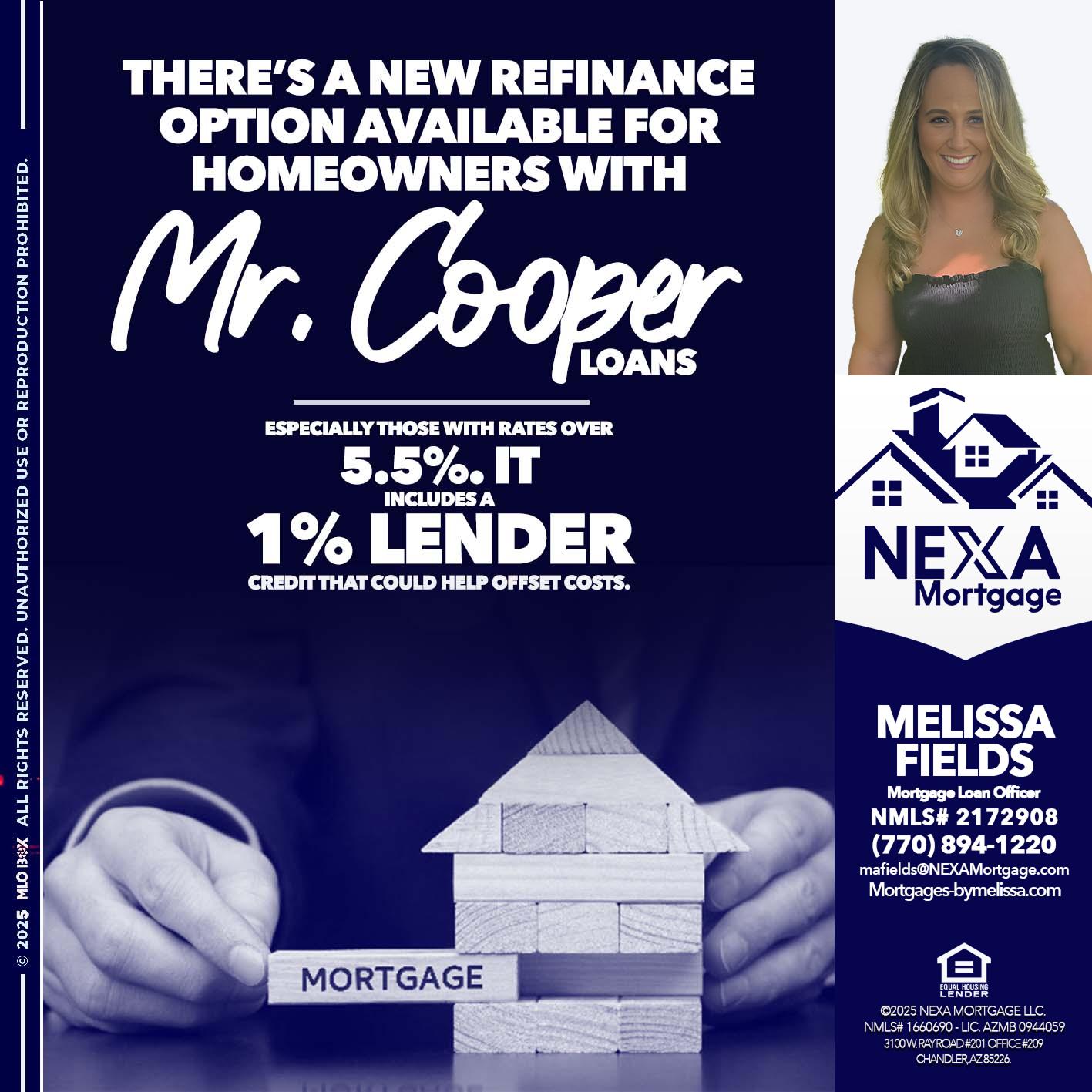 Mr. Cooper loans - Melissa Fields -Mortgage Loan Officer