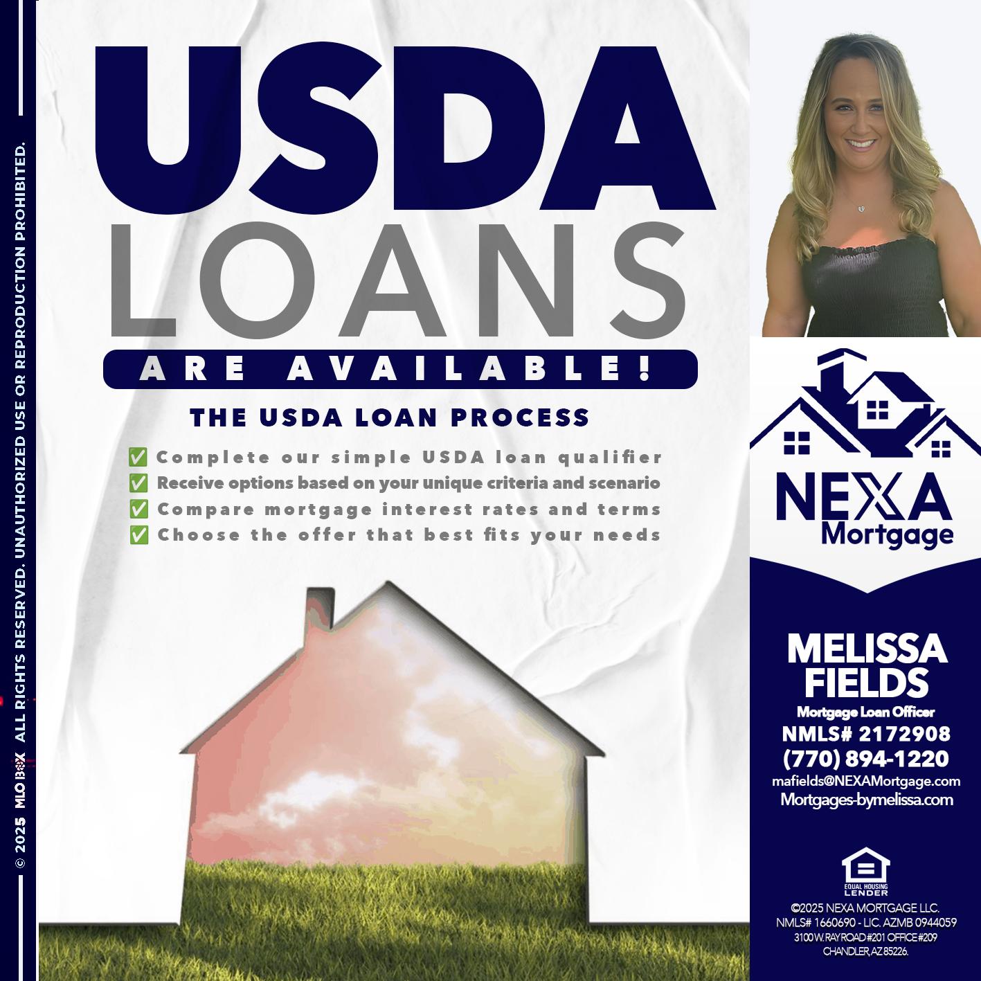 USDA LOANS - Melissa Fields -Mortgage Loan Officer