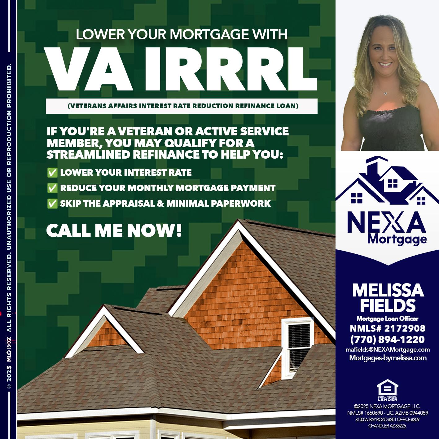 VA IRRRL - Melissa Fields -Mortgage Loan Officer