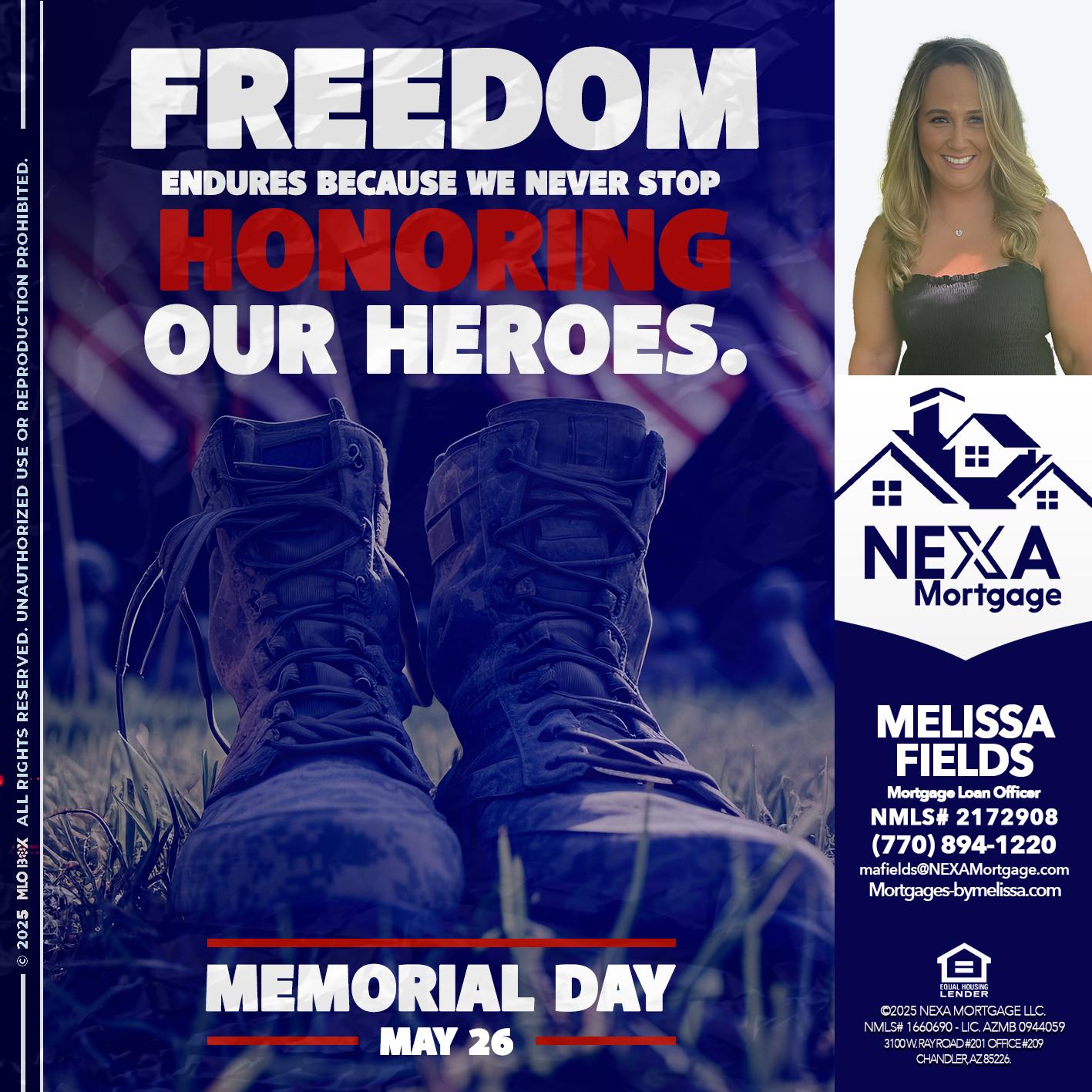 Memorial Day - Melissa Fields -Mortgage Loan Officer