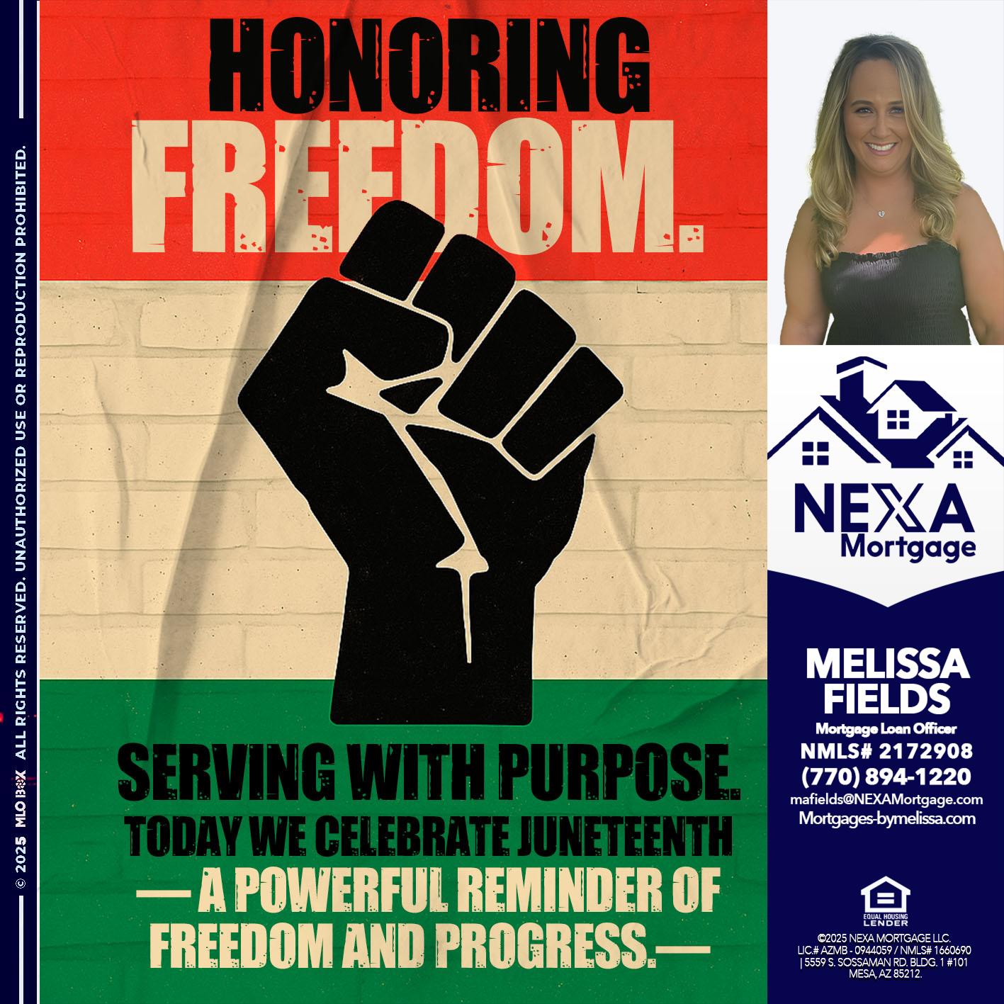 HONORING FREEDOM - Melissa Fields -Mortgage Loan Officer