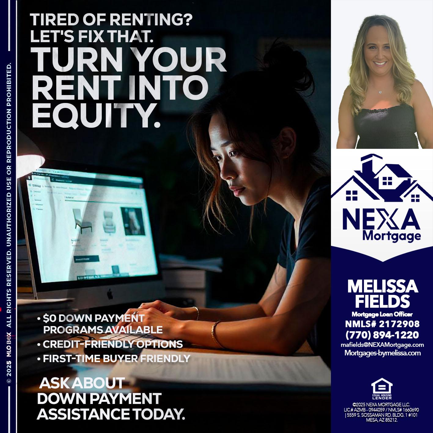 tired of renting? - Melissa Fields -Mortgage Loan Officer