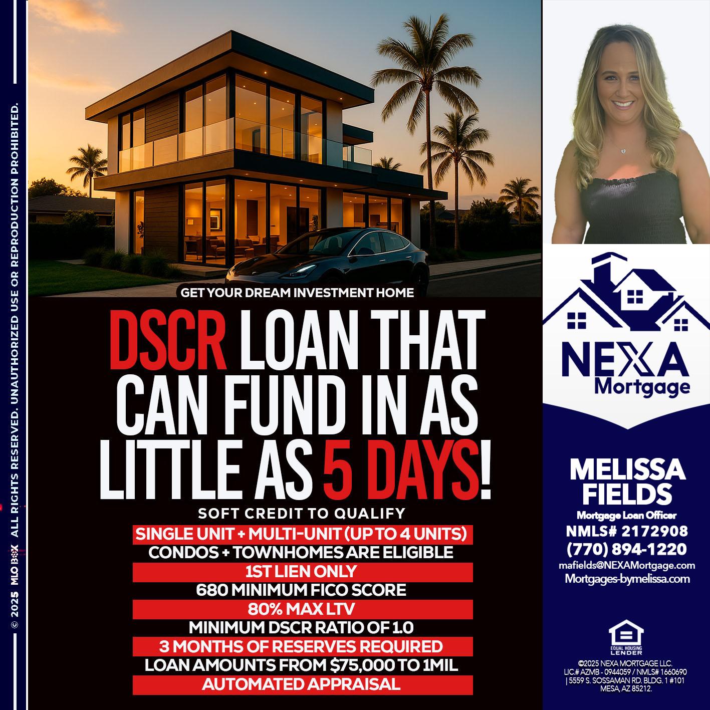 DSCR LOAN - Melissa Fields -Mortgage Loan Officer