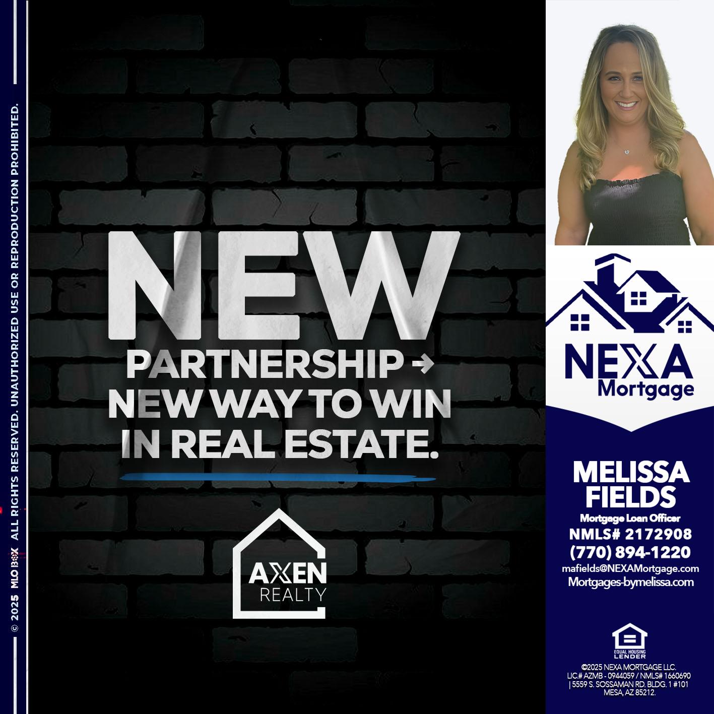 new partnership - Melissa Fields -Mortgage Loan Officer