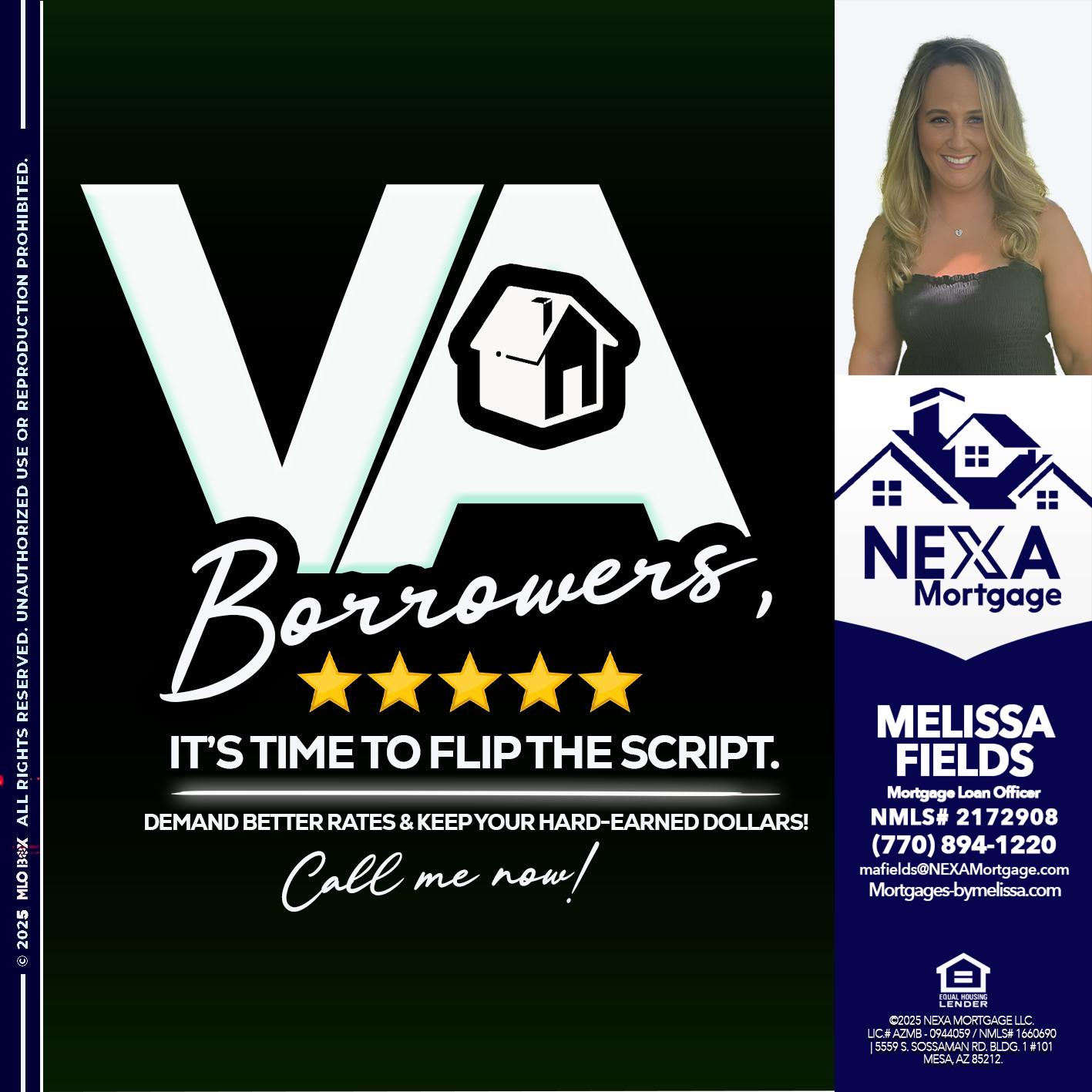 VA BORROWERS - Melissa Fields -Mortgage Loan Officer