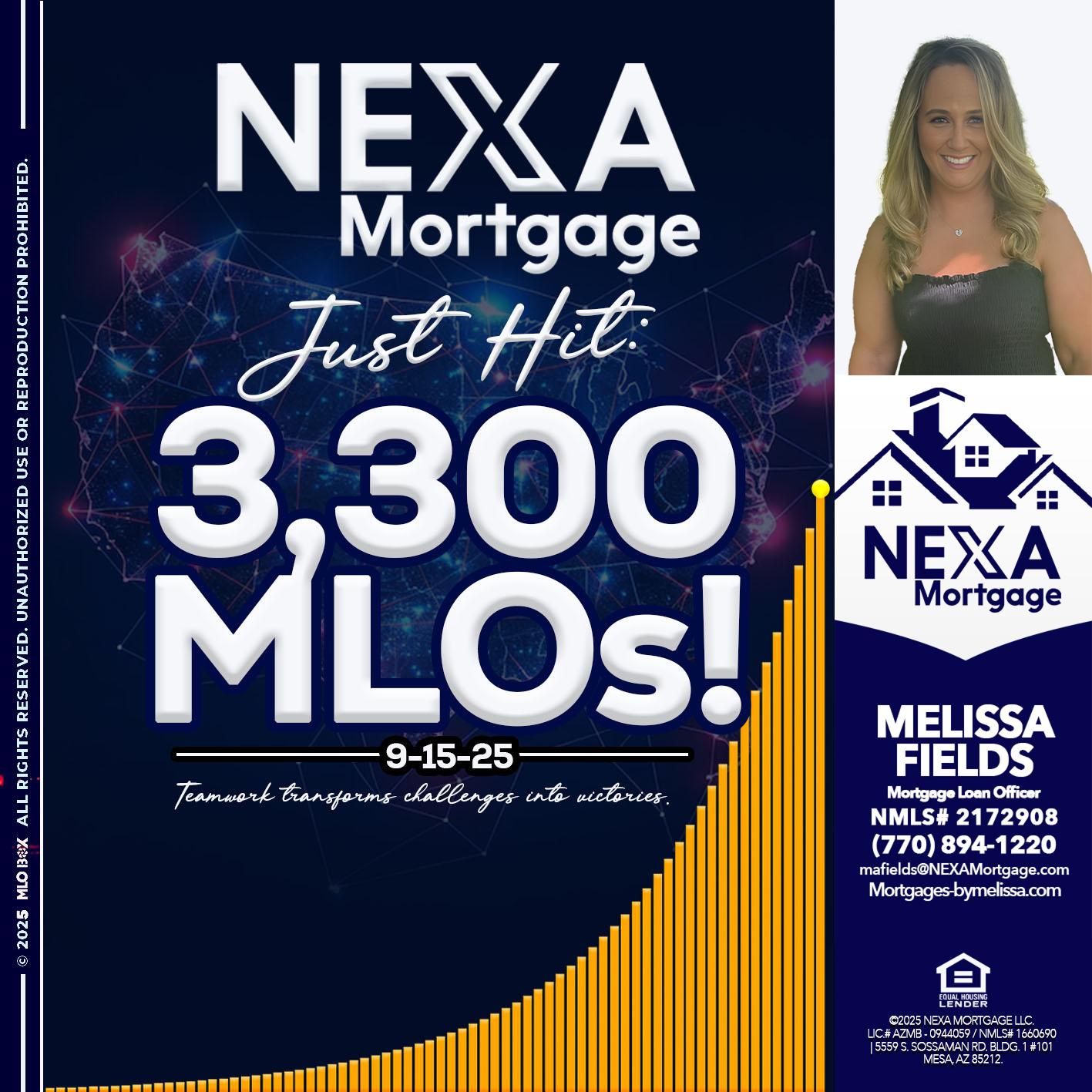 NEXA JUST HIT 3300 MLOS - Melissa Fields -Mortgage Loan Officer