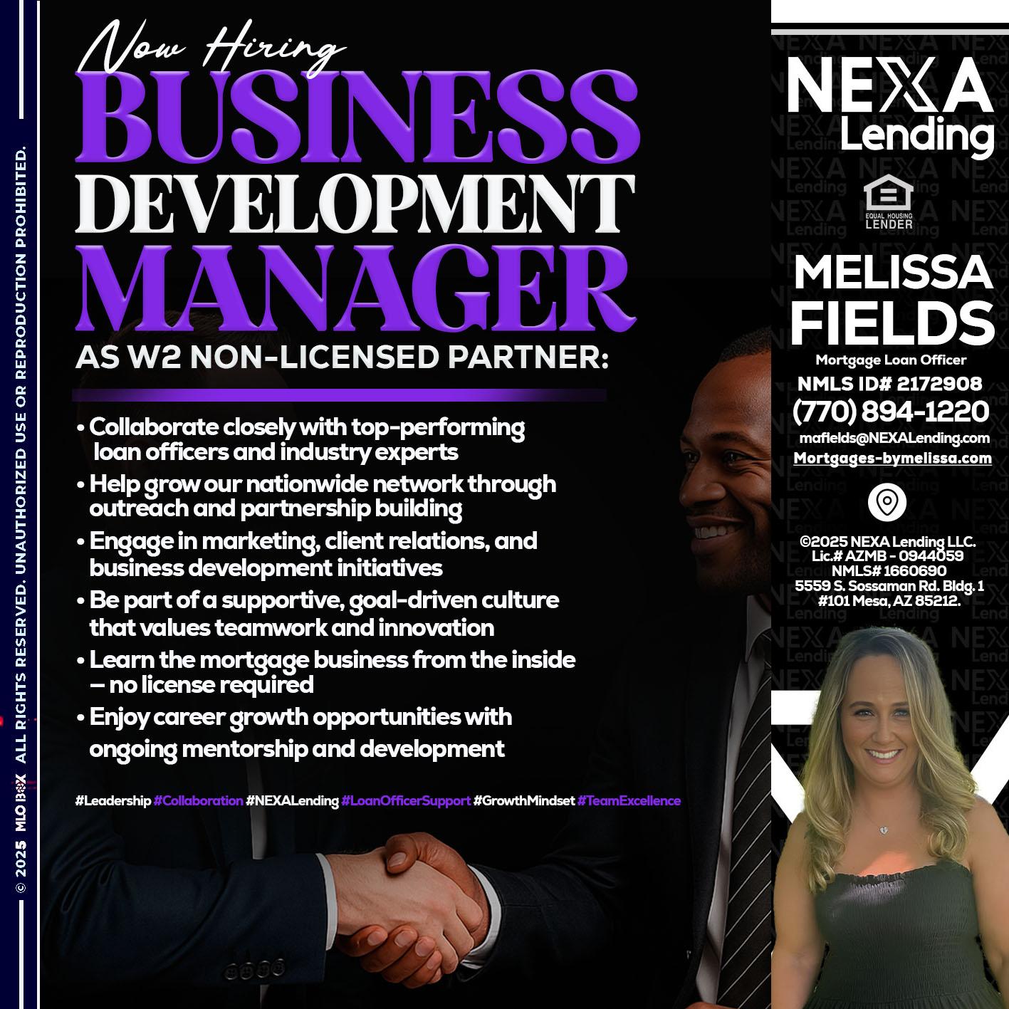 NOW HIRING - Melissa Fields -Mortgage Loan Officer