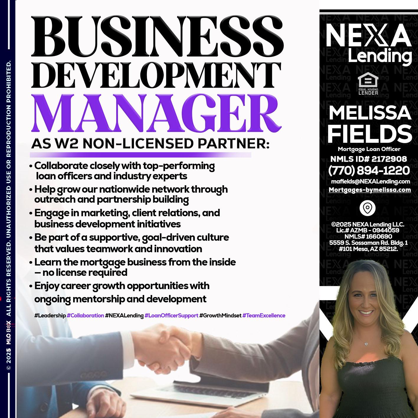 business development - Melissa Fields -Mortgage Loan Officer