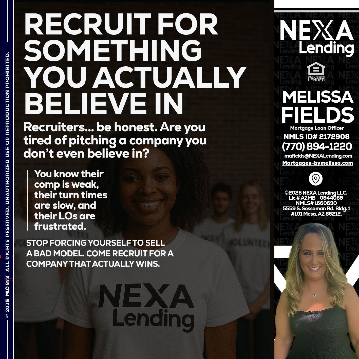 RECRUITING - Melissa Fields -Mortgage Loan Officer