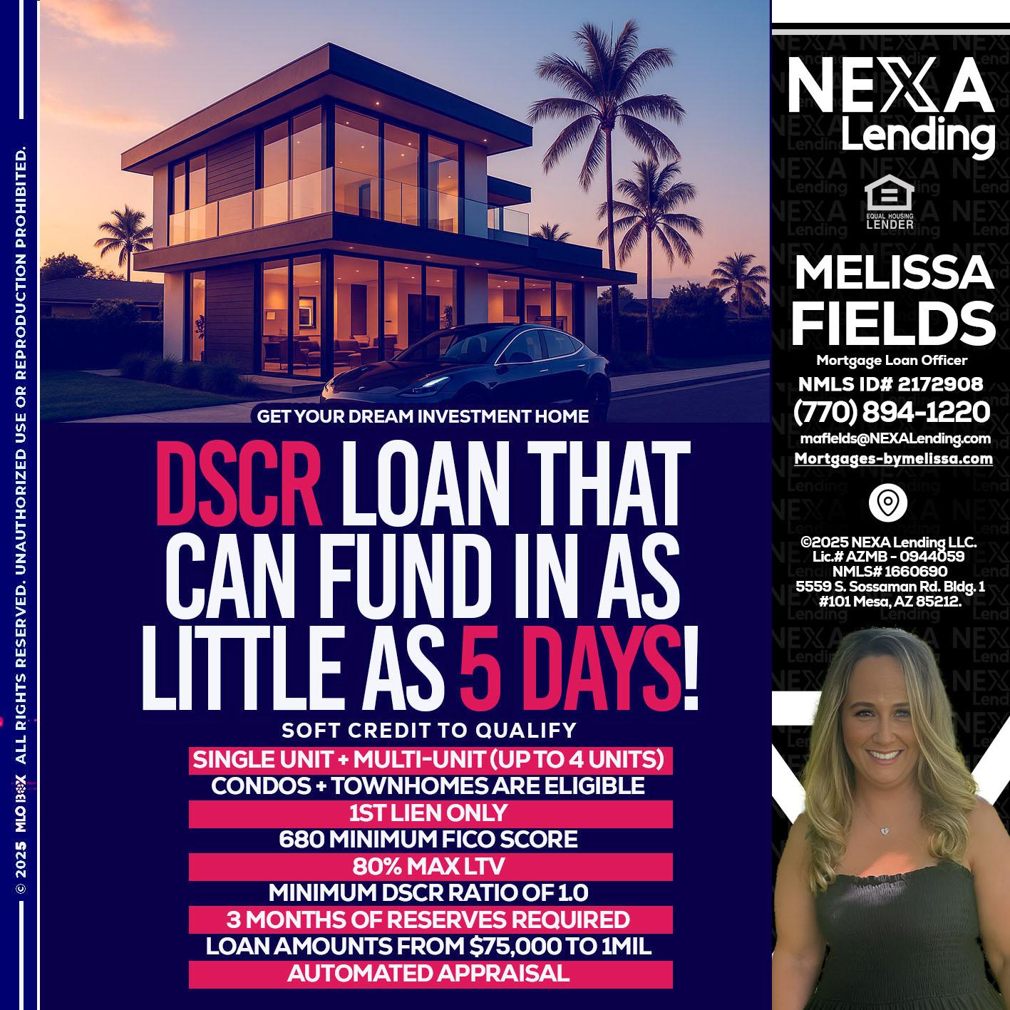 DSCR - Melissa Fields -Mortgage Loan Officer