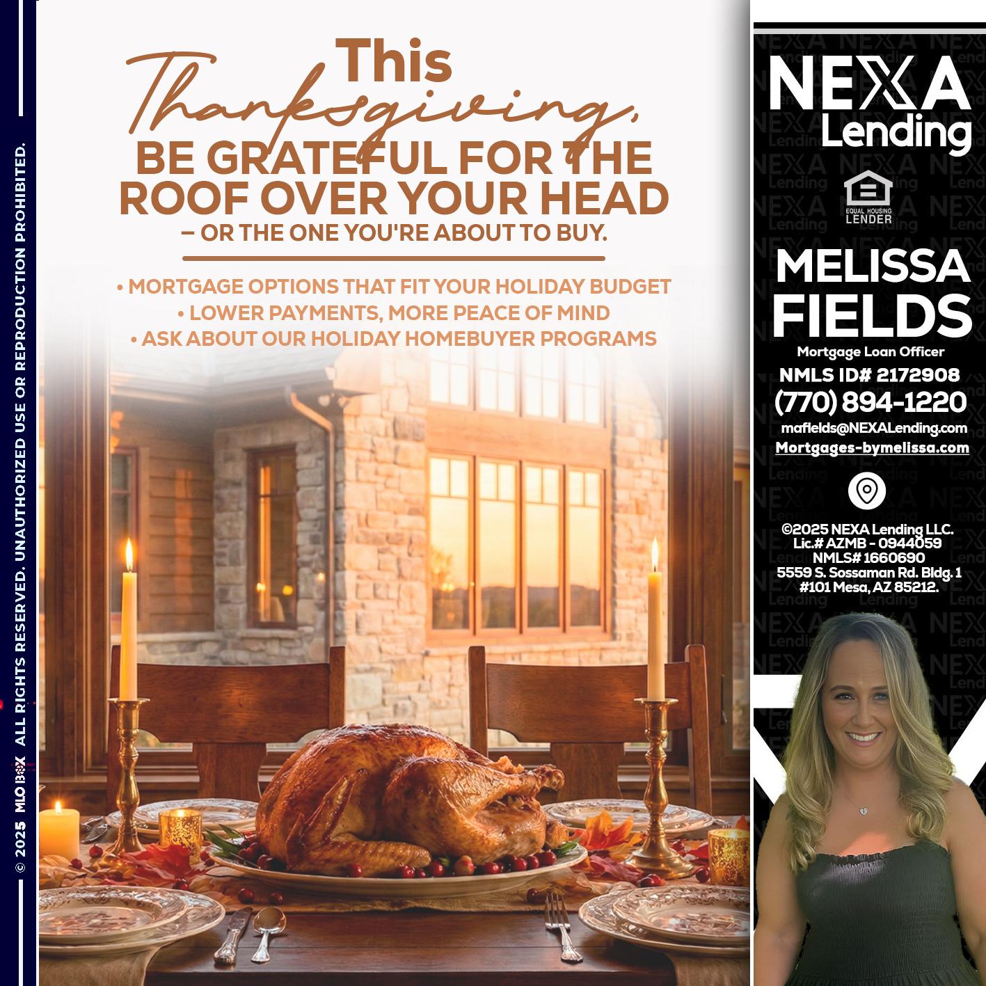 THIS THANKSGIVING - Melissa Fields -Mortgage Loan Officer