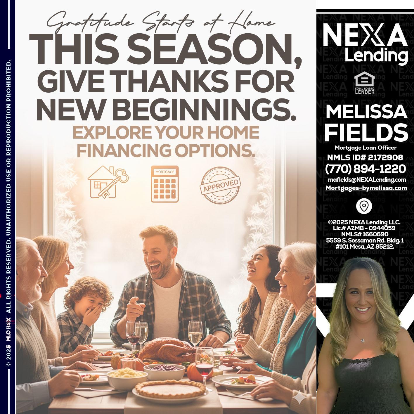 THIS SEASON - Melissa Fields -Mortgage Loan Officer