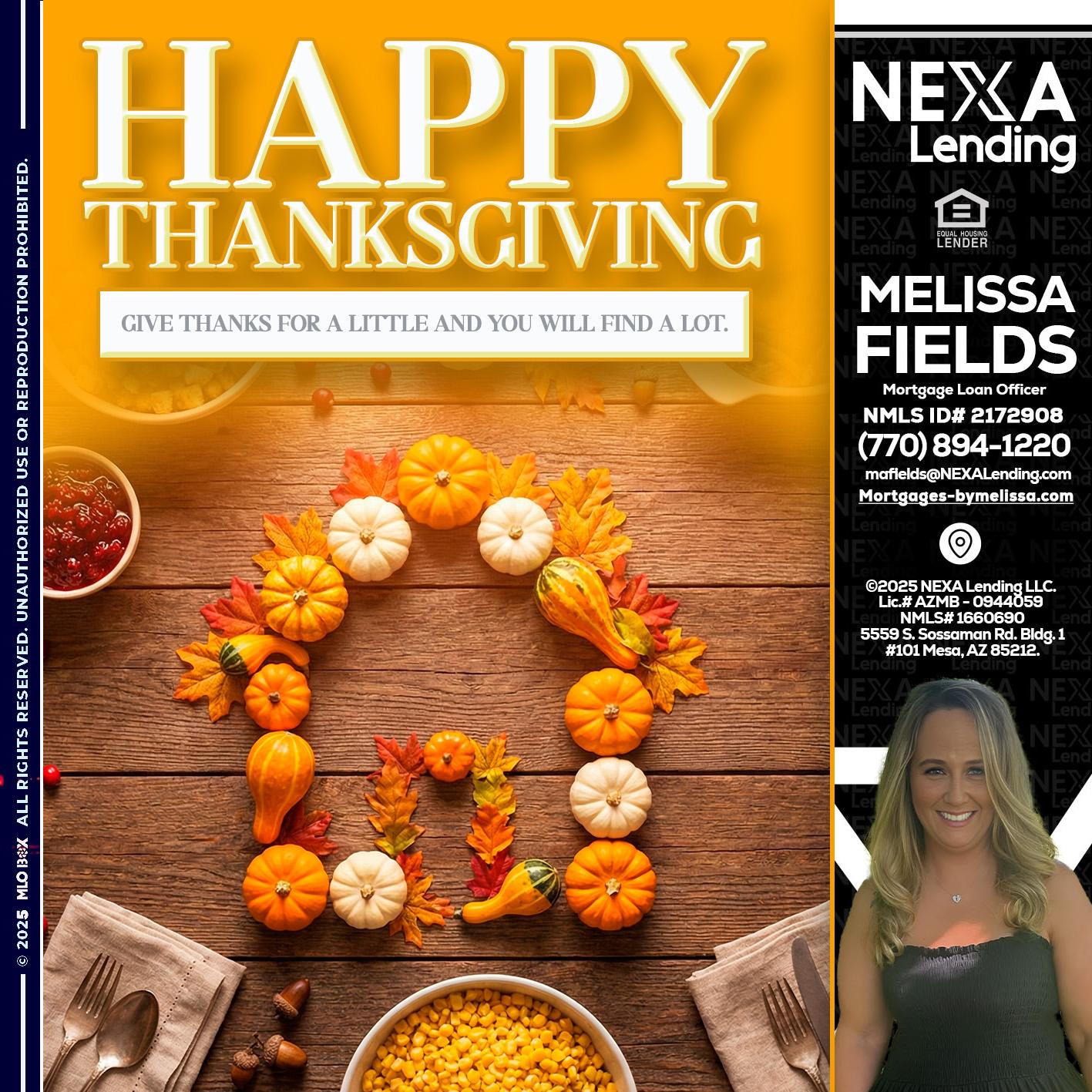 HAPPY THANKSGIVING - Melissa Fields -Mortgage Loan Officer