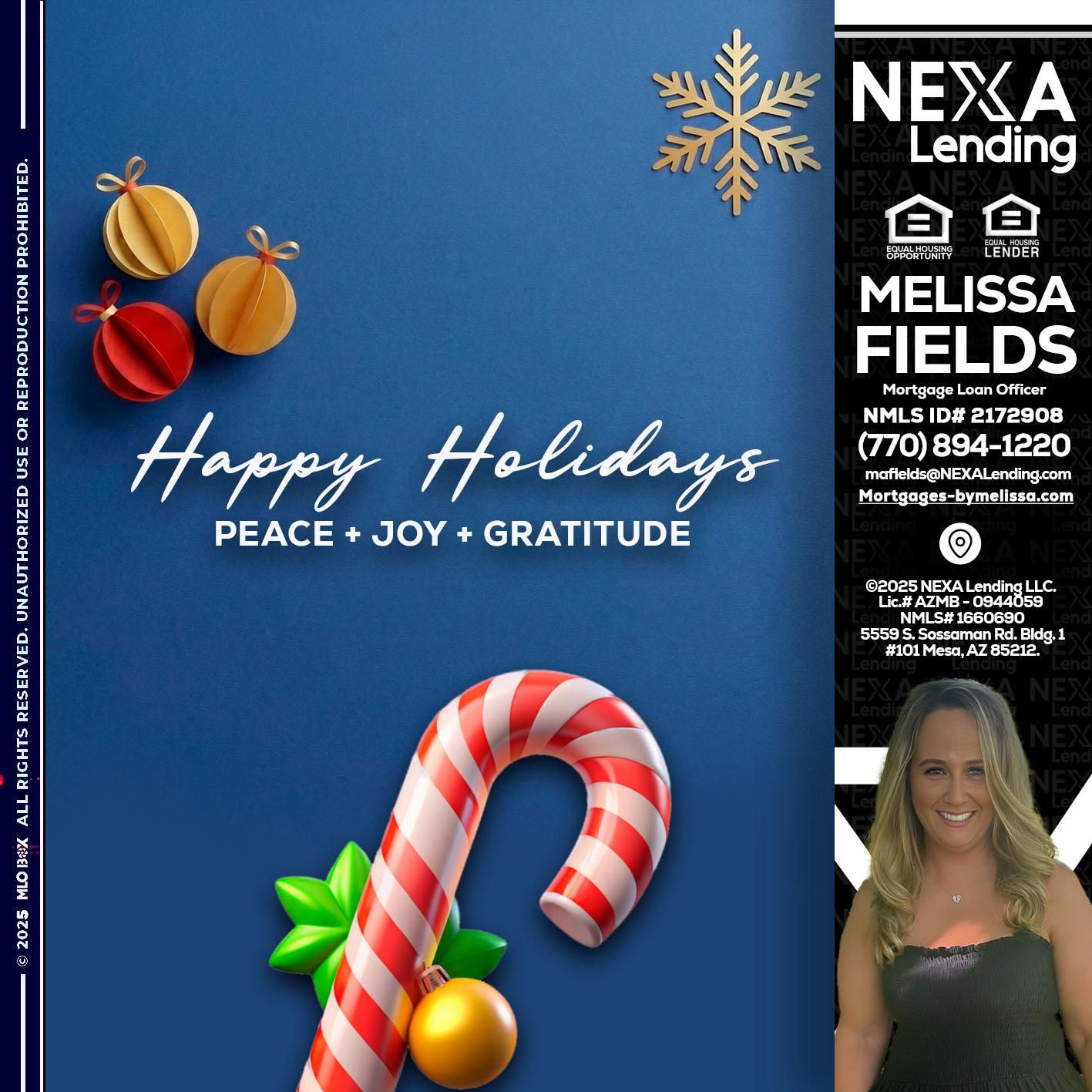 HAPPY HOLIDAYS - Melissa Fields -Mortgage Loan Officer