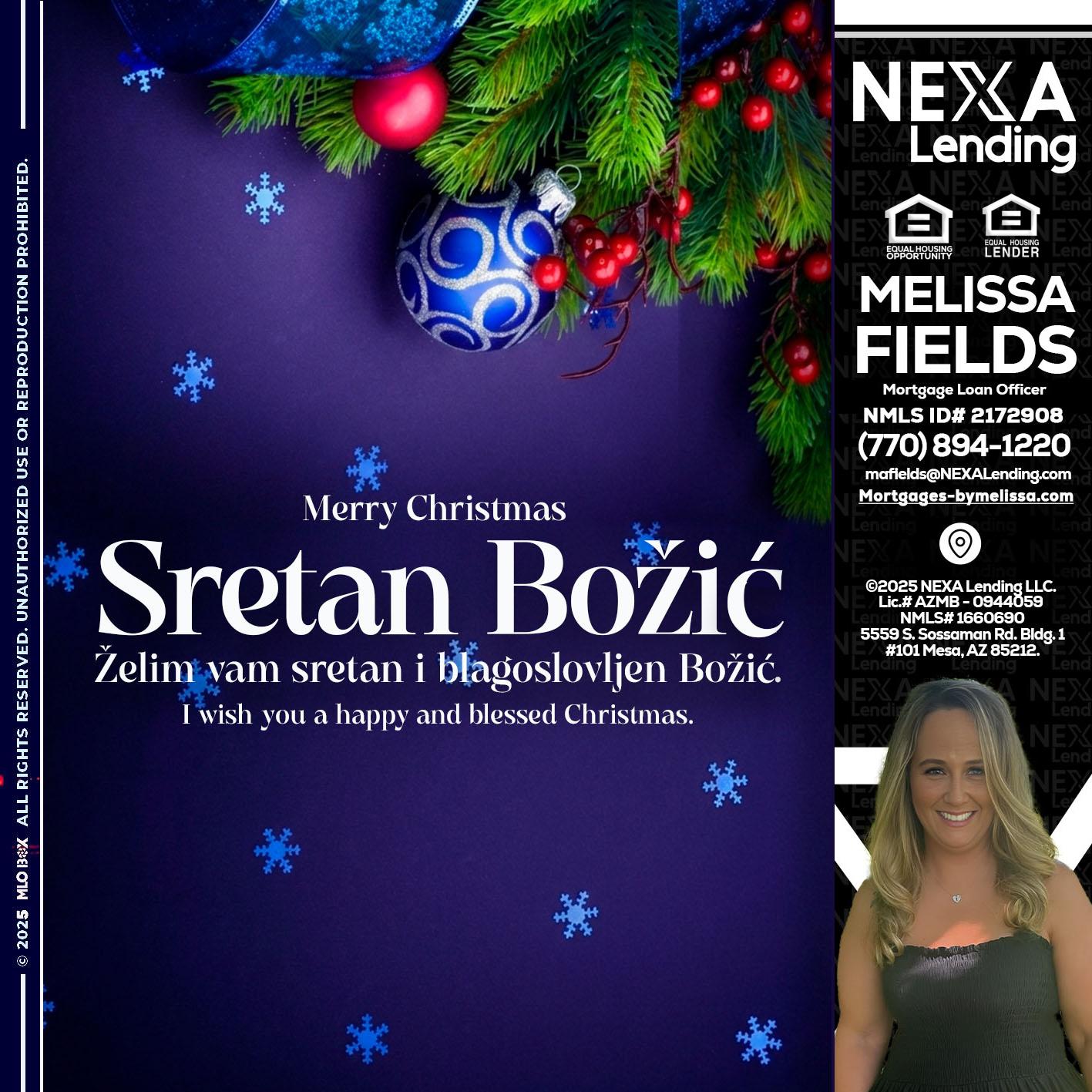 Sretan Božić - Melissa Fields -Mortgage Loan Officer