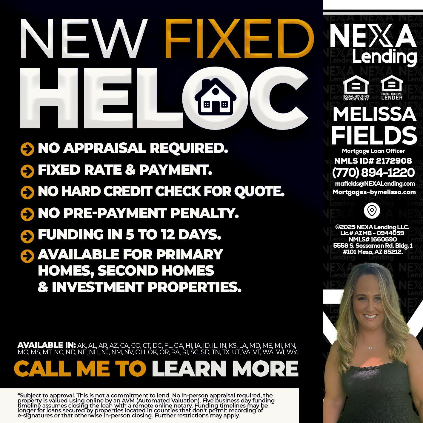 HELOC - Melissa Fields -Mortgage Loan Officer