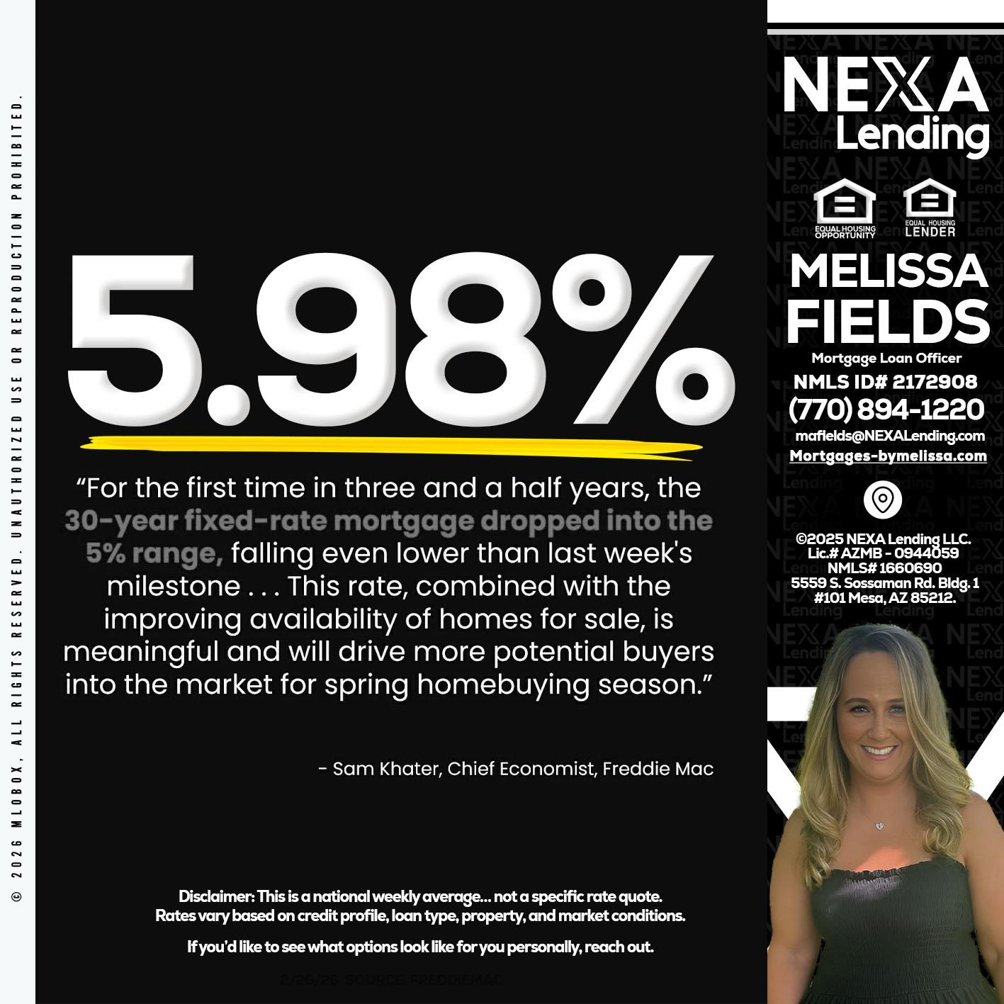 5.98% - Melissa Fields -Mortgage Loan Officer