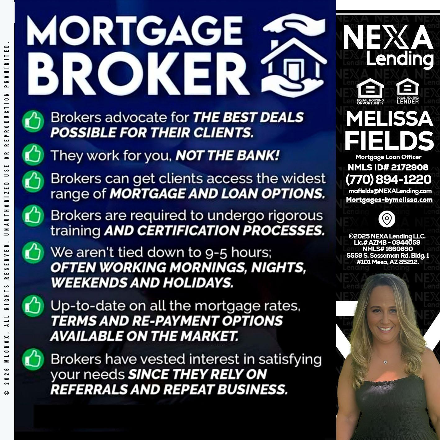 MORTGAGE BROKER - Melissa Fields -Mortgage Loan Officer