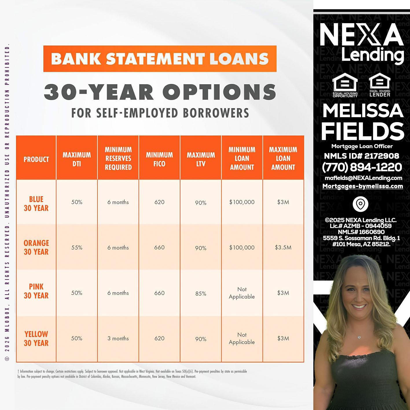 30 YEARS OPTIONS - Melissa Fields -Mortgage Loan Officer