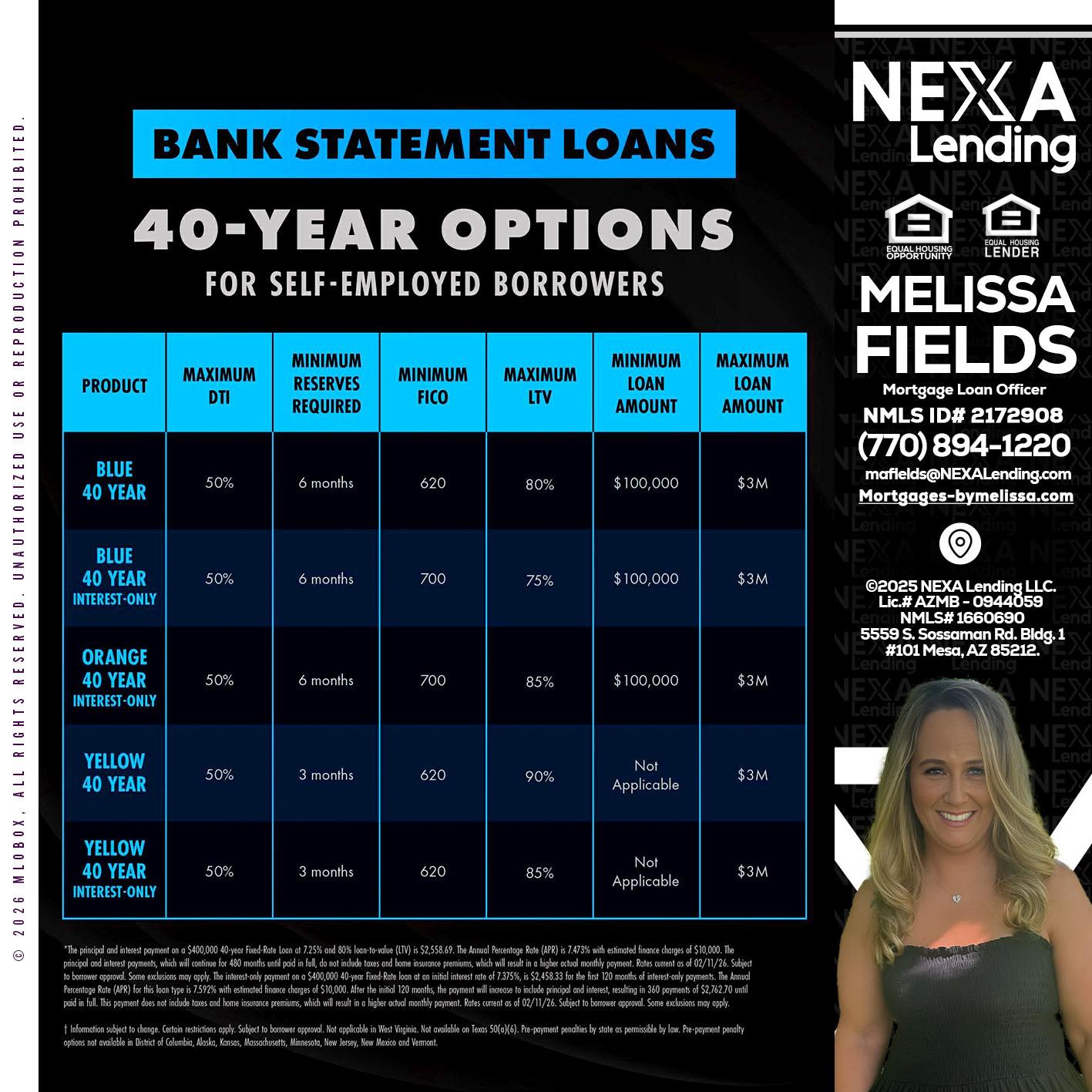 40 YR. OPTIONS - Melissa Fields -Mortgage Loan Officer