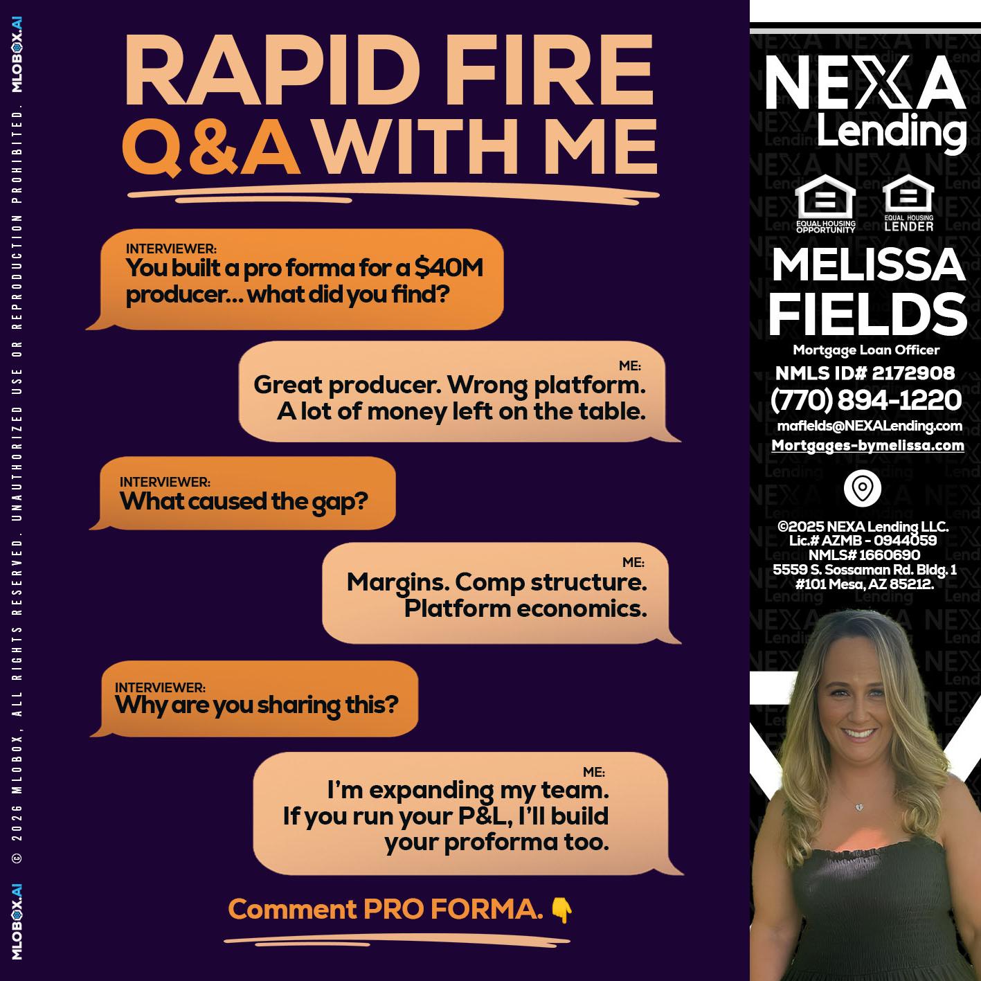 RAPID FIRE - Melissa Fields -Mortgage Loan Officer