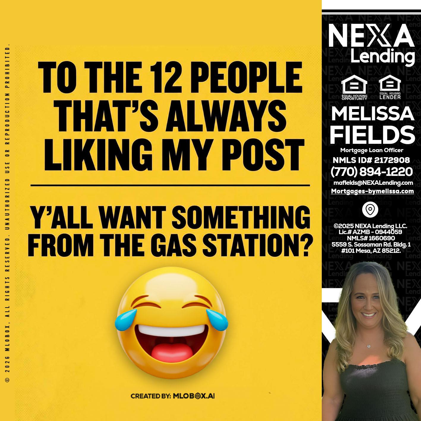 TO THE 12 PEOPLE - Melissa Fields -Mortgage Loan Officer