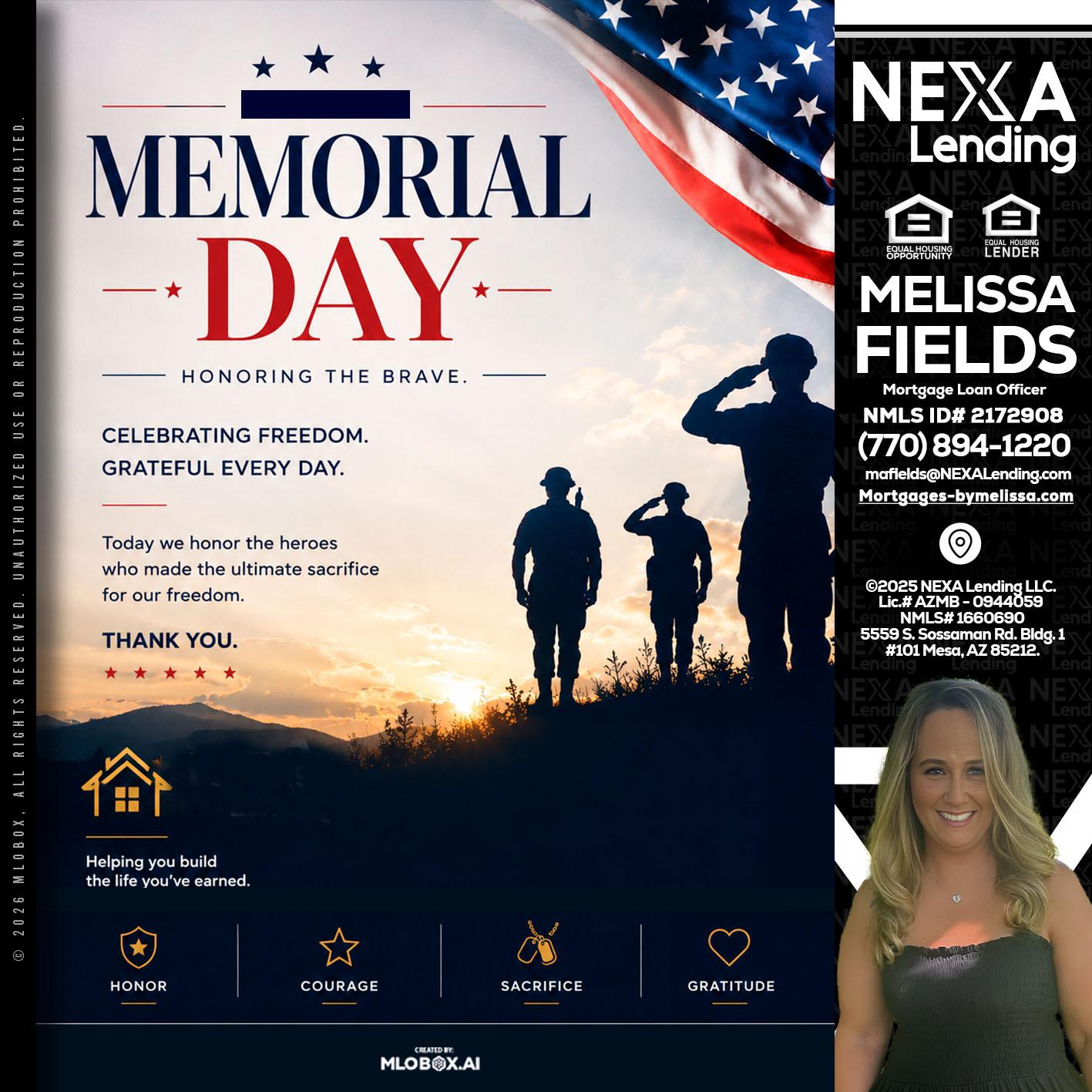 MEMORIAL DAY - Melissa Fields -Mortgage Loan Officer