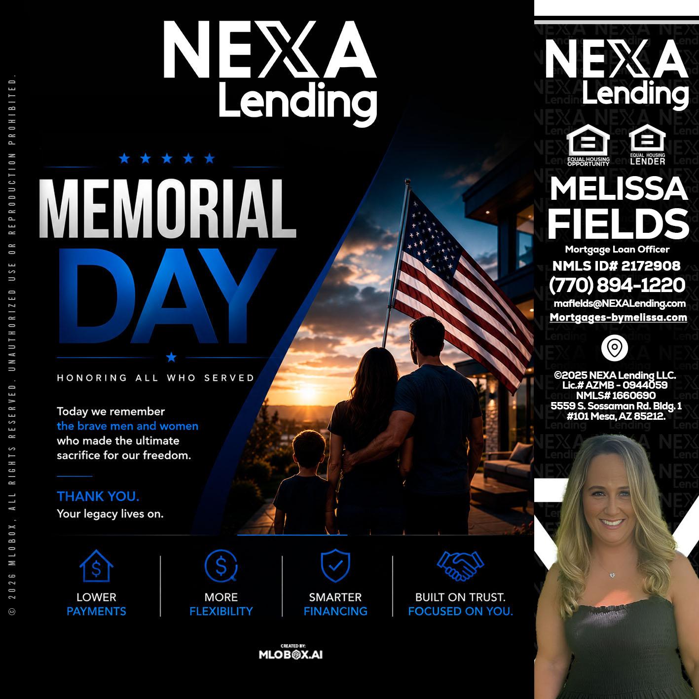 MEMORIAL DAY - Melissa Fields -Mortgage Loan Officer