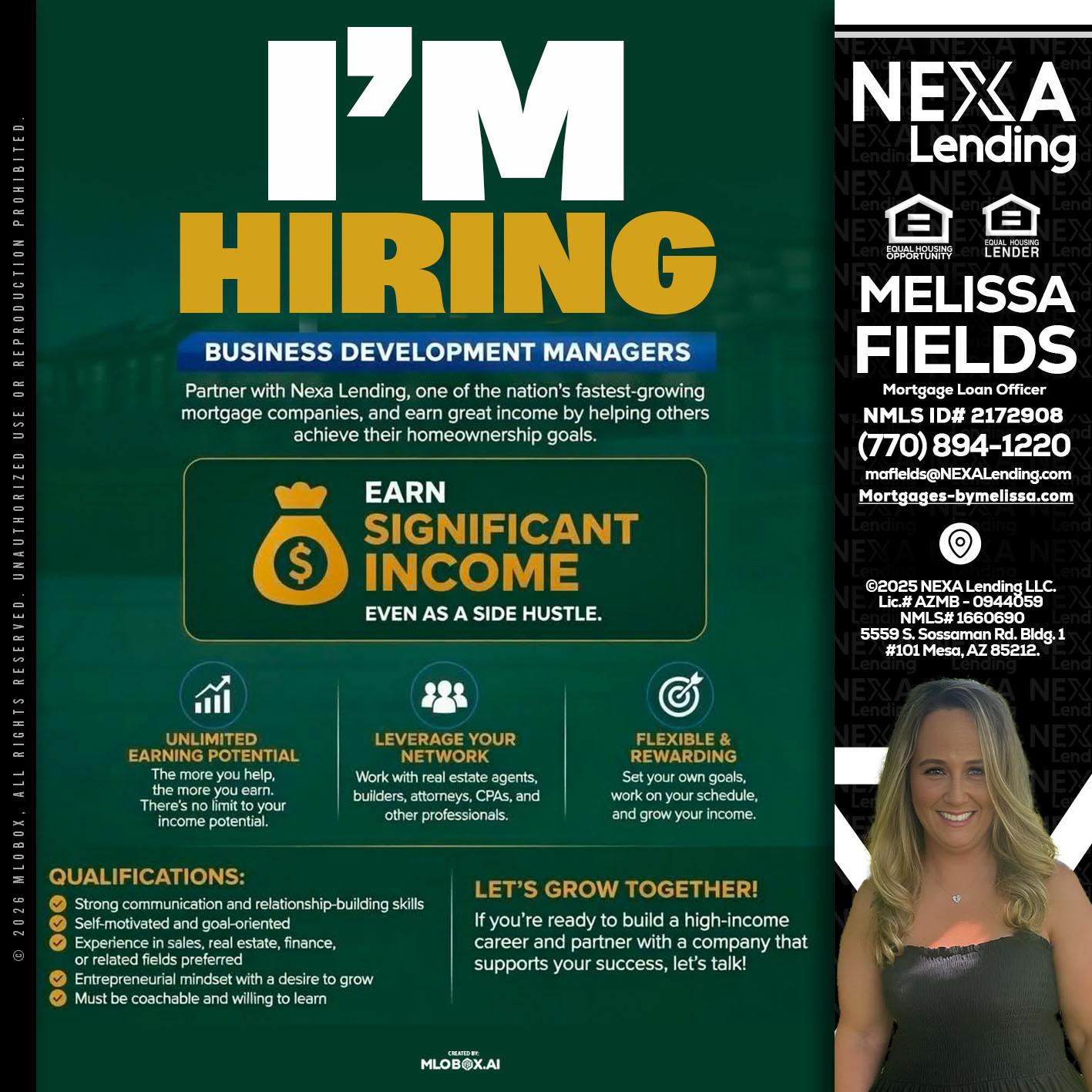 IM HIRING - Melissa Fields -Mortgage Loan Officer