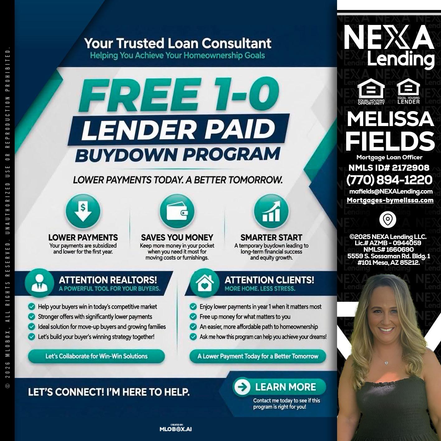 FREE 1-0 - Melissa Fields -Mortgage Loan Officer