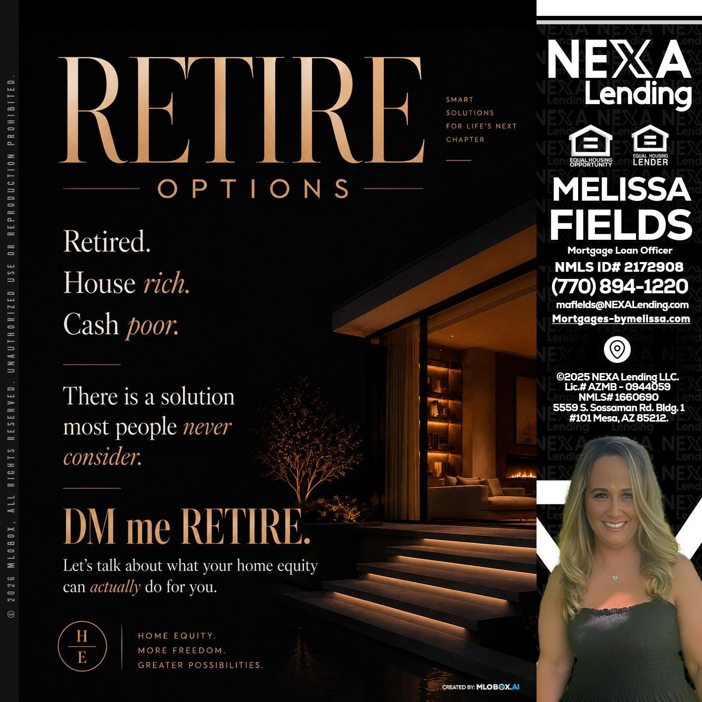 RETIRE LOANS - Melissa Fields -Mortgage Loan Officer