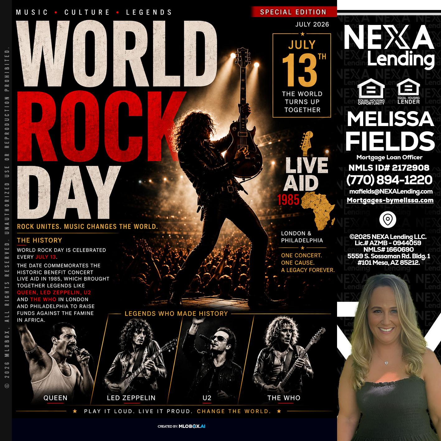 WORLD ROCK MUSIC DAY - Melissa Fields -Mortgage Loan Officer