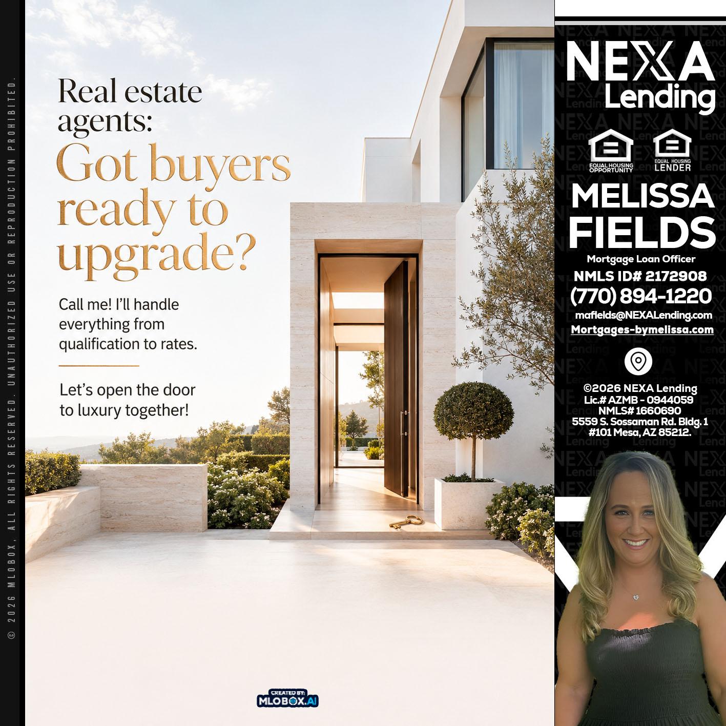 REAL ESTATE AGENTS - Melissa Fields -Mortgage Loan Officer